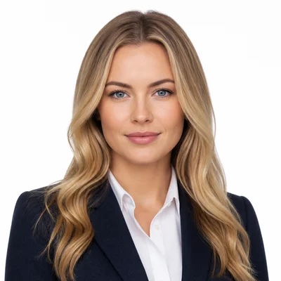 AI Students headshot example — Business Formal, Studio White