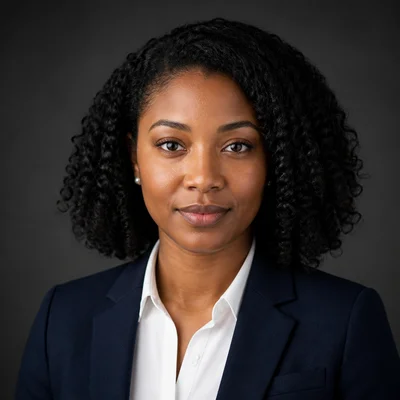 AI LinkedIn headshot example — Business Formal, Studio Gray
