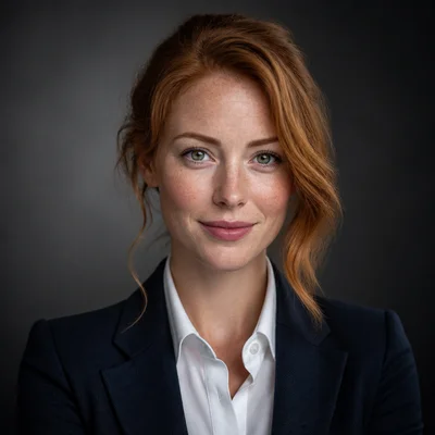 AI LinkedIn headshot example — Business Formal, Studio Gray
