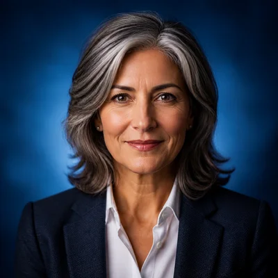 AI LinkedIn headshot example — Business Casual, Gradient Blue
