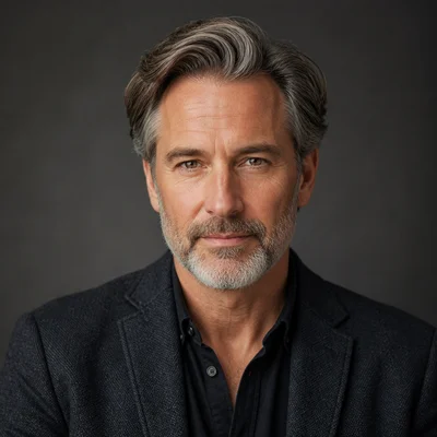 AI LinkedIn headshot example — Creative Professional, Studio Gray