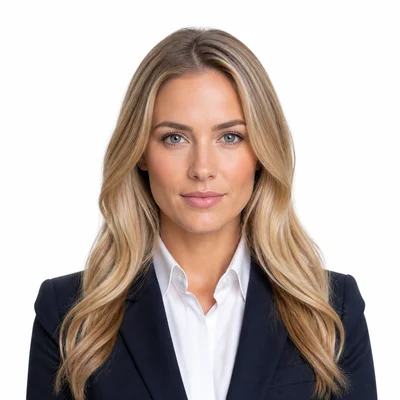 AI Resumes headshot example — Business Formal, Studio White