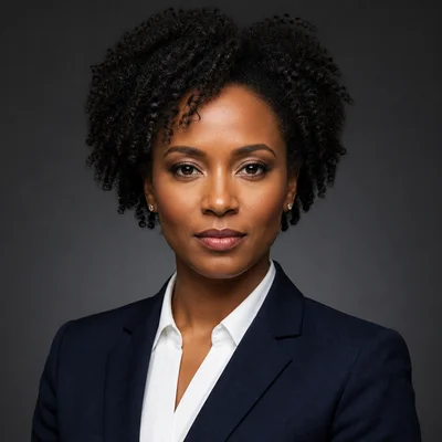 AI Resumes headshot example — Business Formal, Studio Gray