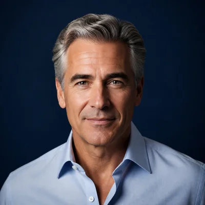 AI Teachers headshot example — Smart Casual, Solid Navy