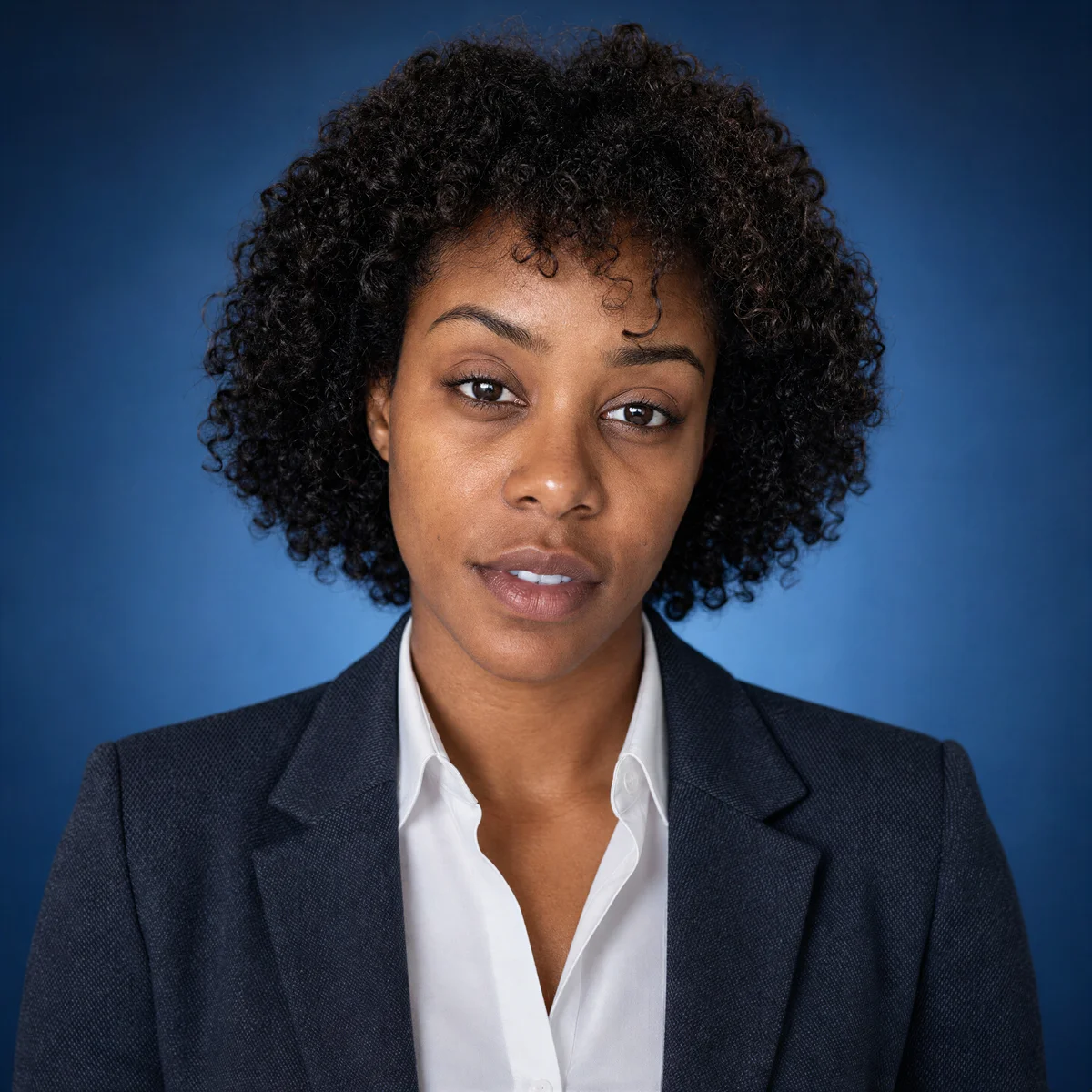 Selfie transformed into a LinkedIn headshot — Business Casual, Gradient Blue