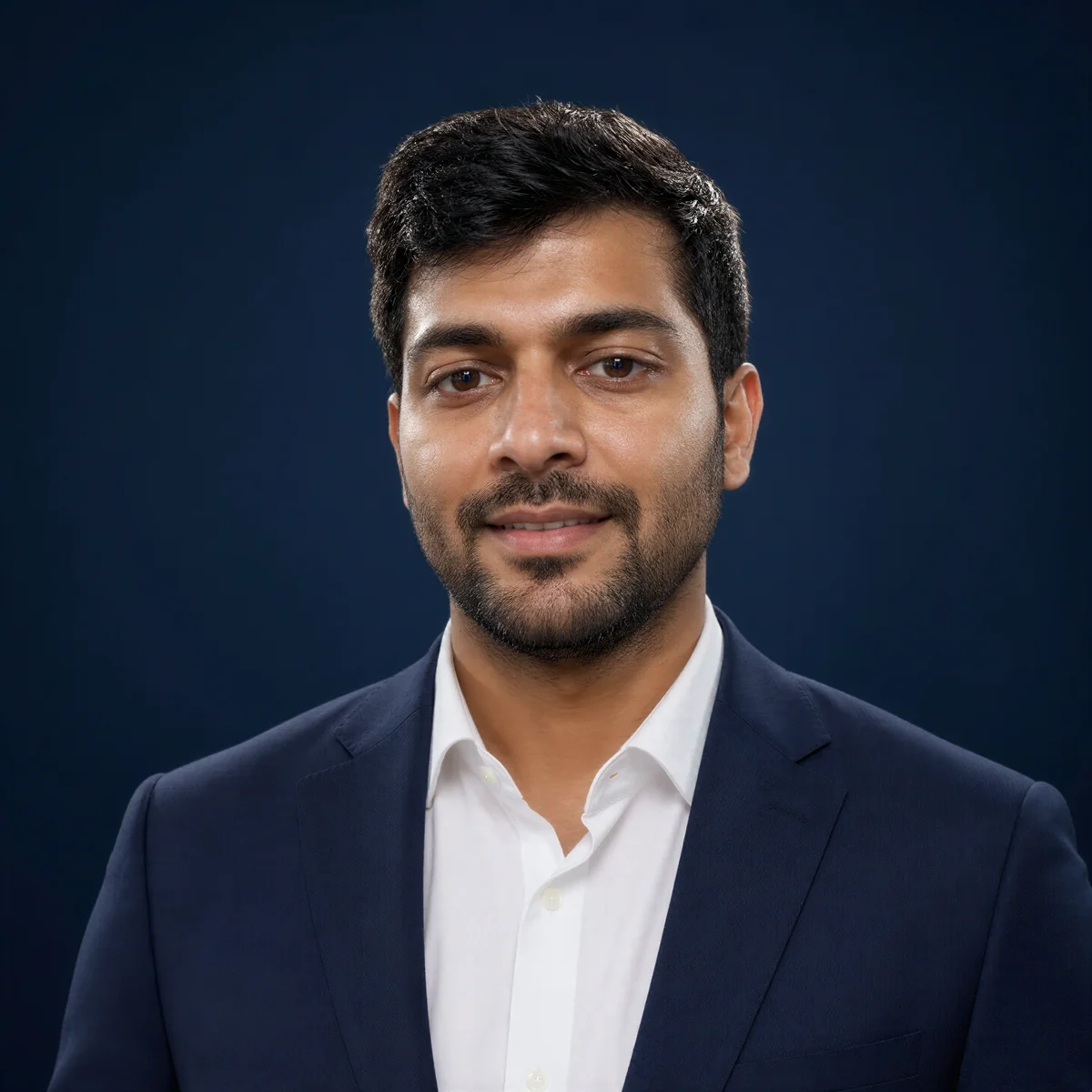 Selfie transformed into a Resumes headshot — Business Formal, Solid Navy